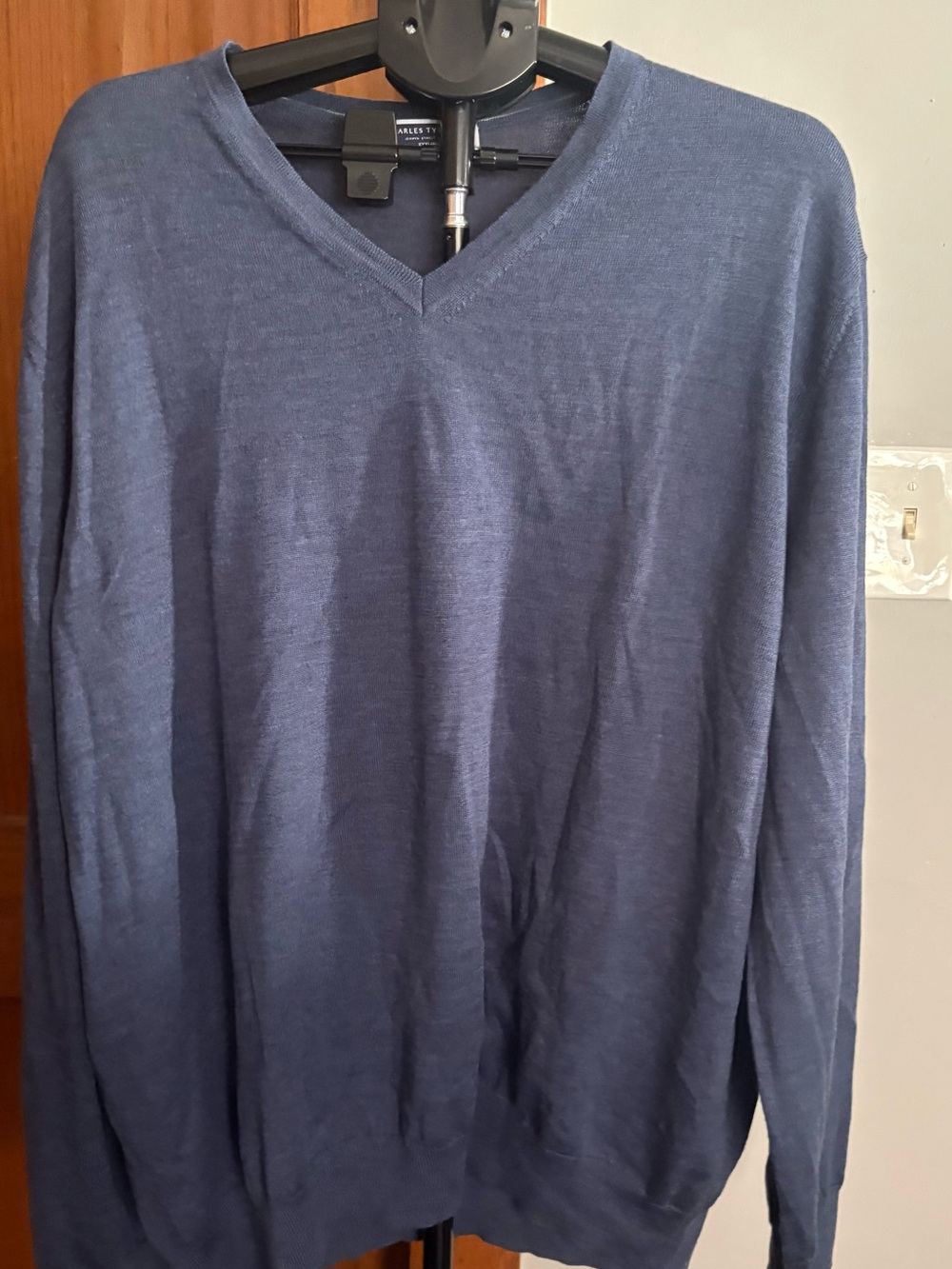 Charles Tyrwhitt Extra Fine Merino Wool V-Neck Sweater — Navy, Size XXXL